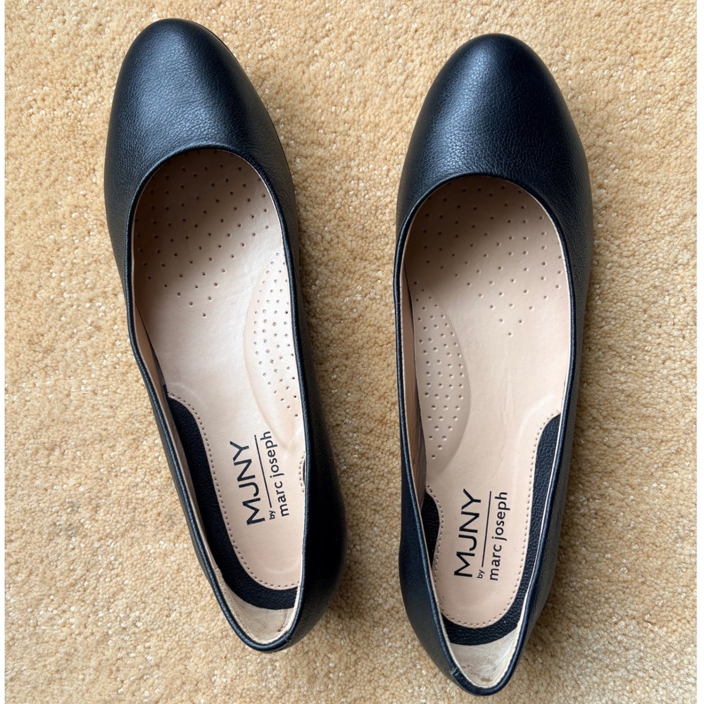 NWOT MJNY by Marc Joseph Bedford St Black Leather Ballet Flats Womens Size 10.5